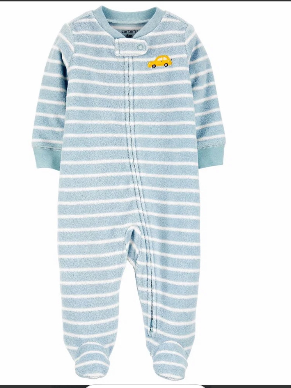 Carter's Light Blue and White Striped Footed One-Piece with Yellow Car